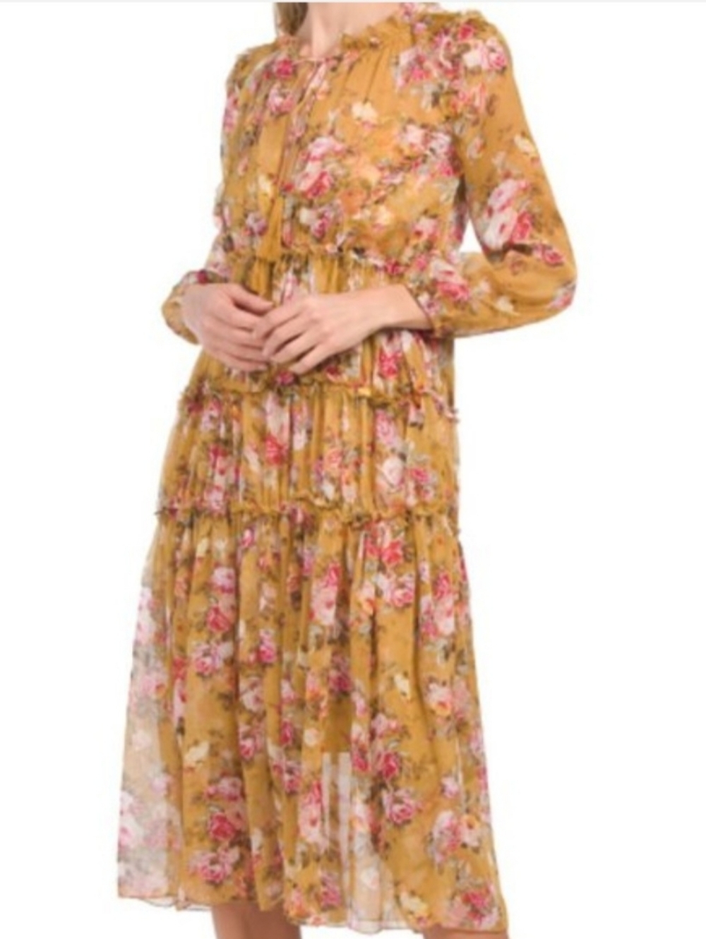 O.P.T.  Floral  Ruffled Tiered Midi Dress  Size  XS